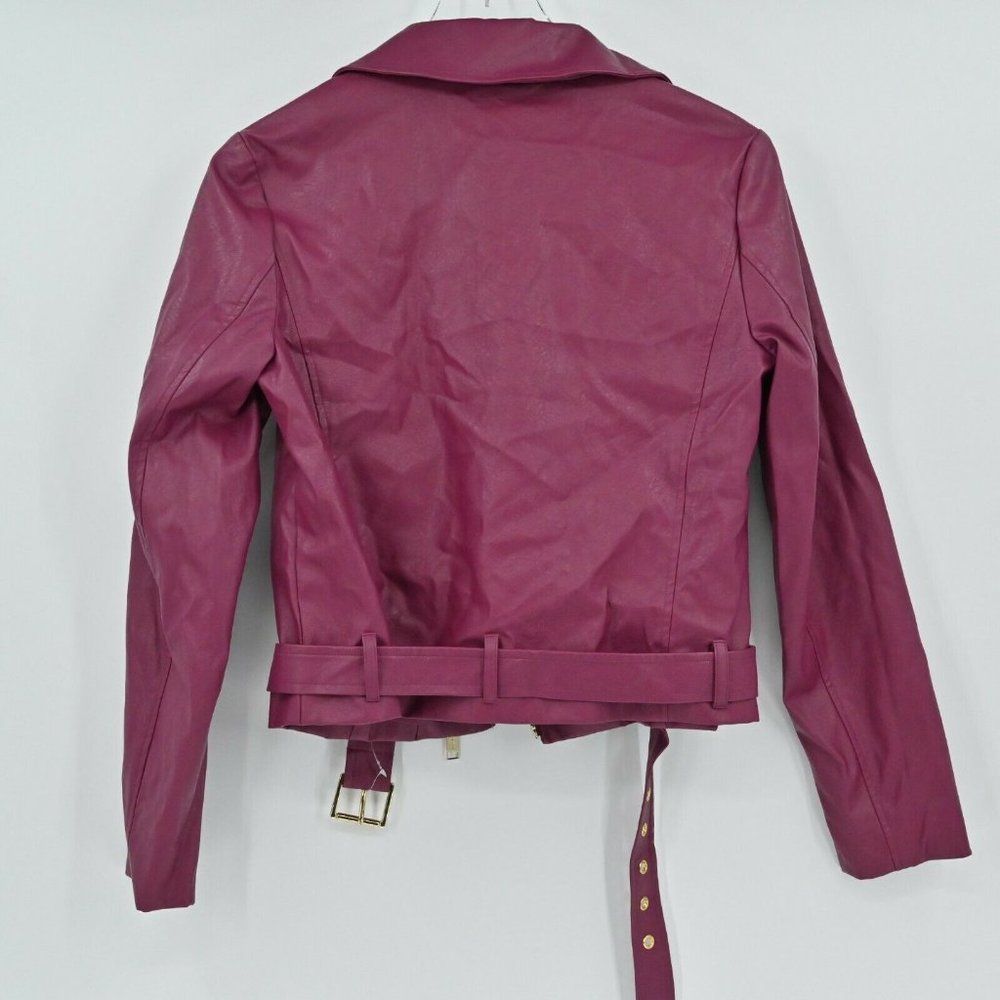 NEW MICHAEL MICHAEL KORS Women's Sz S Burgundy Biker Vegan Leather Moto Jacket - Picture 7 of 11